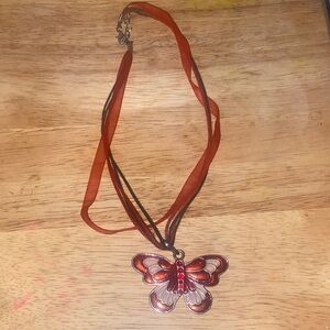 Red and brown Butterfly Pendant Necklace